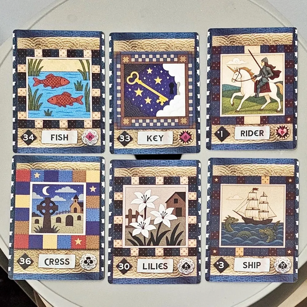 Kuilt Desa Lenormand Dek 9*6sm Dek Ramalan Seni Rakyat 36 Kad dengan Corak Kuilt Desa pada Stok Kad Timbul Dwi-Timbul — image 3