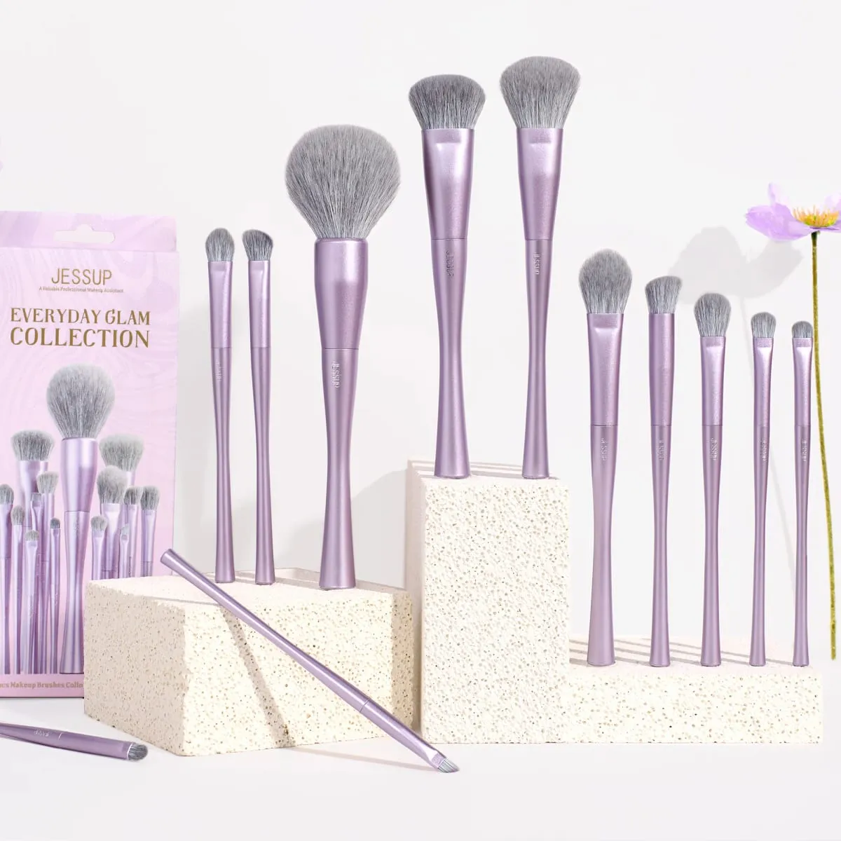 Jessup – ensemble de pinceaux de maquillage professionnels, 14 pièces, pour fond de teint végétalien, fard à paupières, poudre de Contour, Kit de pinceaux de mélange de luxe violet T512 — image 6