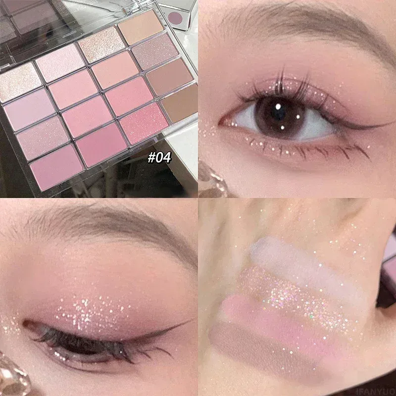 16-Color Matte Black Pink Eyeshadow Palette Matte Pearlescent Low Saturation Long Lasting Brown Glitter Eye Shadow Eye Makeup