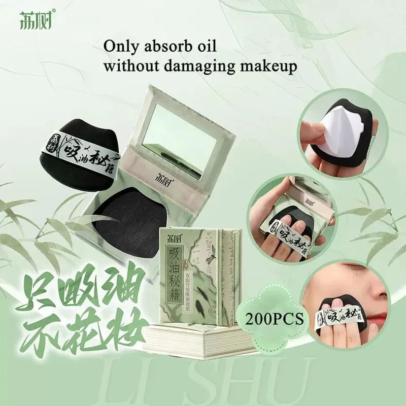 200 Blatt Löschpapier mit Puderquaste, Mixer, Schwamm, Ölkontrolle, ölabsorbierende Gesichtstücher, mattes Fix-Make-up-Werkzeug — image 1