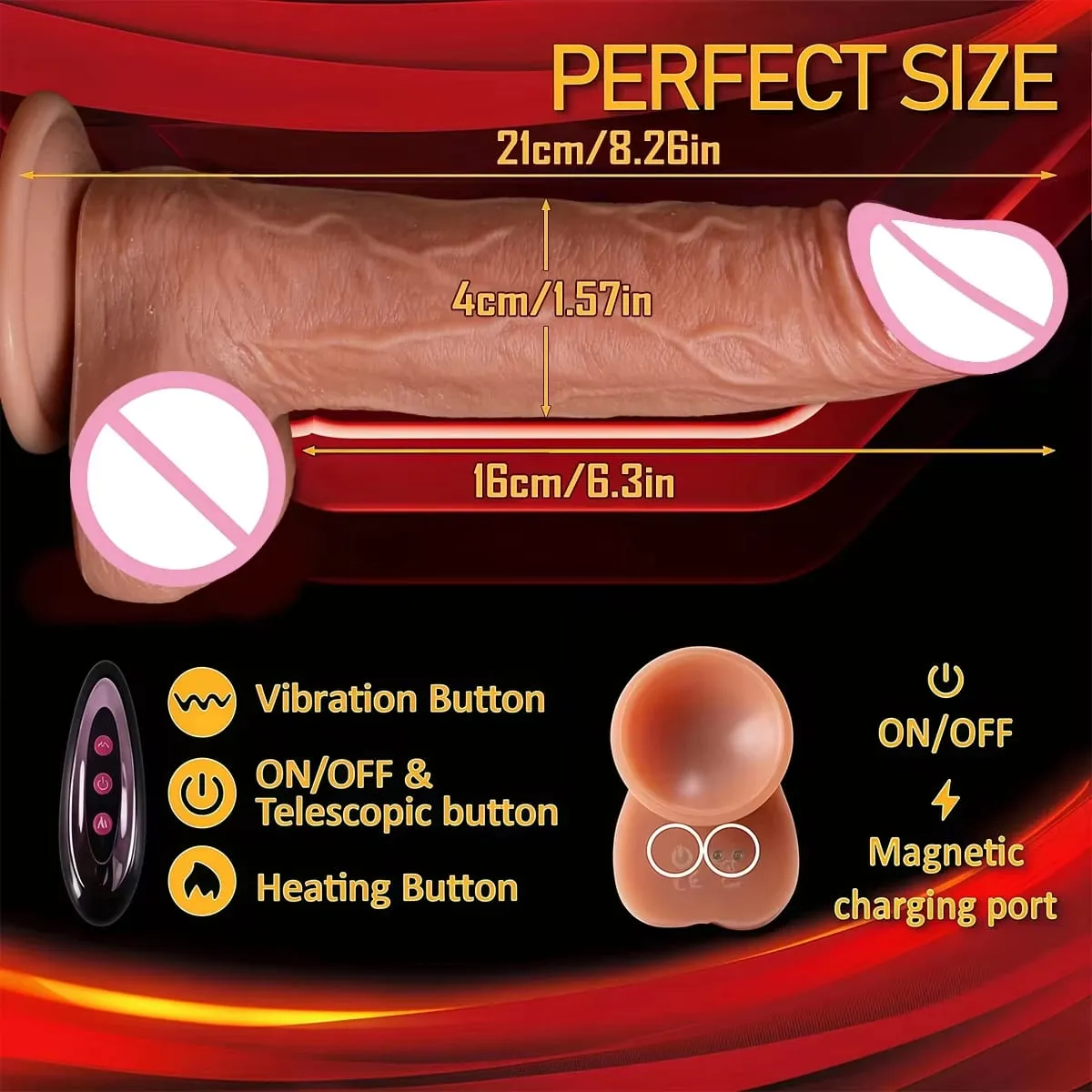Gode réaliste vibrateur télescopique en Silicone, pénis de Masturbation pour femmes, bite de poussée, chauffage pour adultes, jouets sexuels télécommandés — image 6