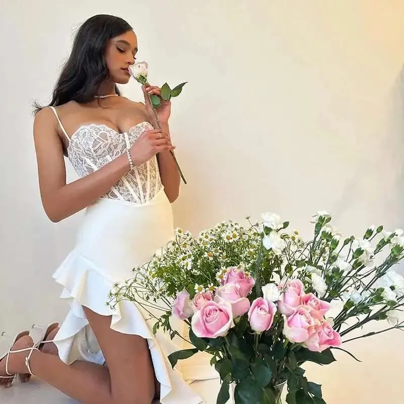 Townlike Ruffles Rappezzatura Del Merletto Elegante Lungo Maxi Vestito Delle Donne Della Cinghia di Spaghetti 2023 Vestito da Estate Discoteca Abiti da Festa Sexy — image 4