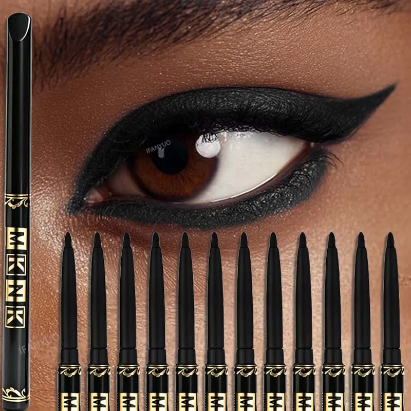 1-12pcs Pensil Celak Hitam Kalis Air Kalis Calit Aplikasi Mudah Dipintal Gel Mata untuk Solekan Mata Punk Tebal Mesra Permulaan — image 1
