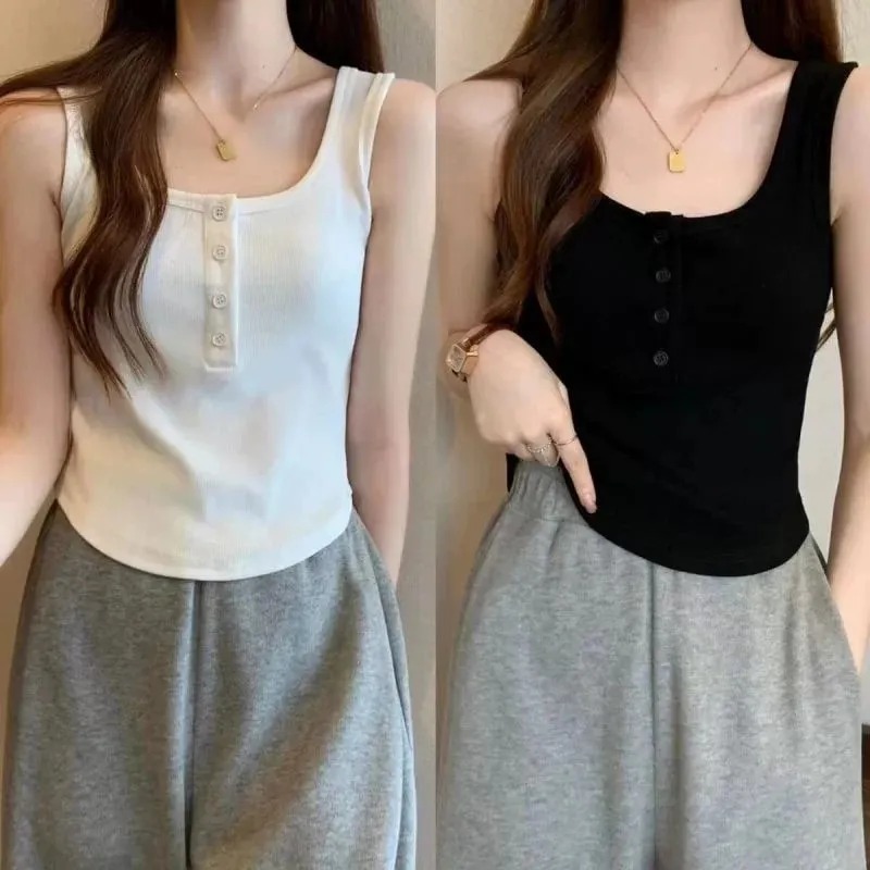 Dames effen kleur spaghettibandjes mouwloos slank hemdje met borstkussen zomerkleding buiten vrouwelijke korte tops vesten — image 2