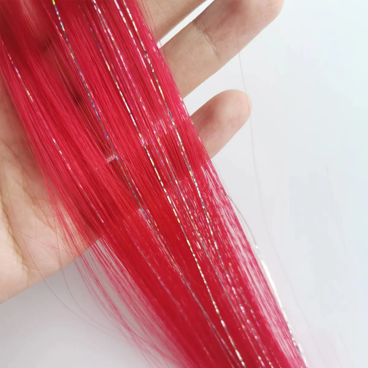Clip nelle estensioni dei capelli rosa Orpelli misti d'argento Parrucchino sintetico arcobaleno Festività per feste per donne e ragazze — image 11