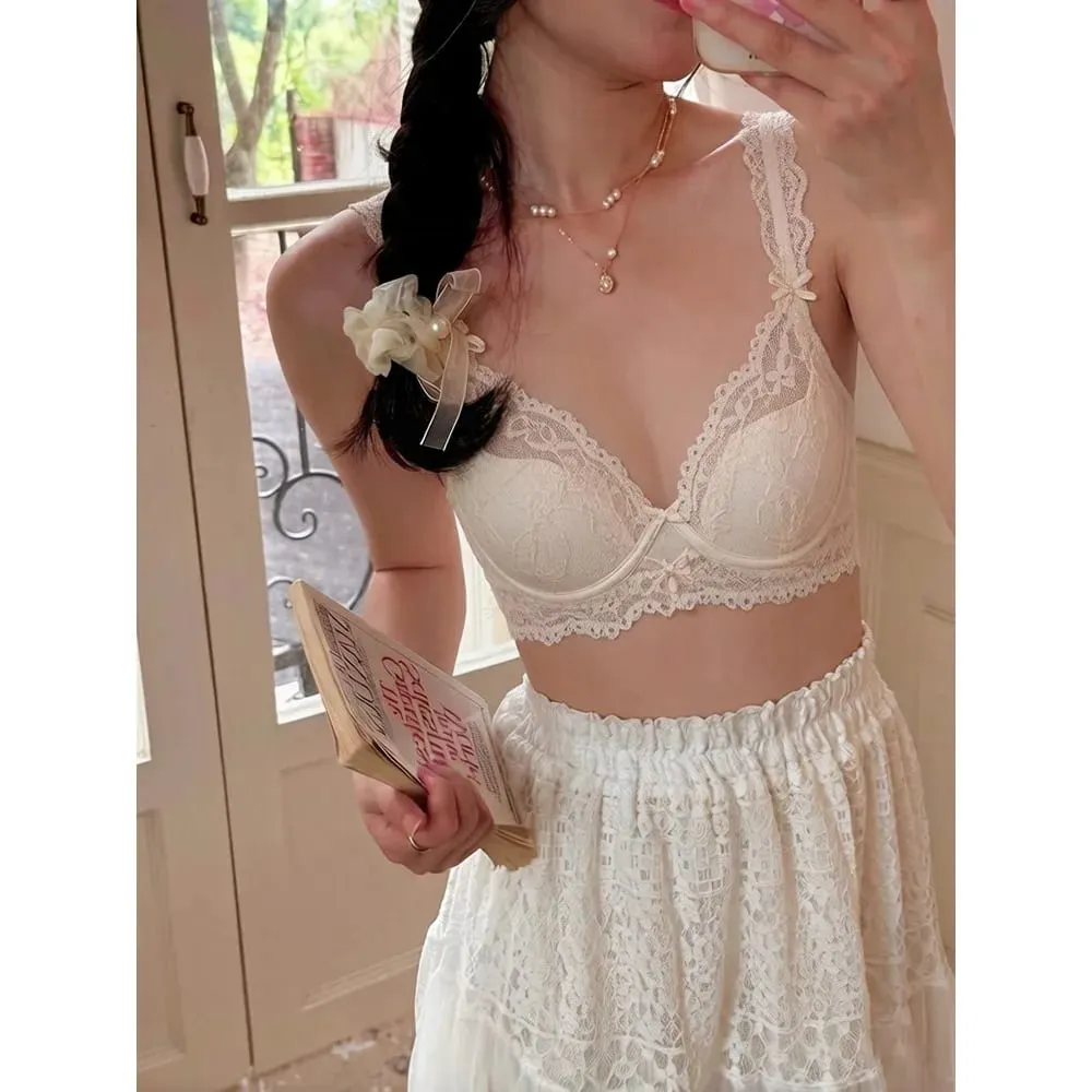 French Flutter Sleeve Blonde Dame BH Sæt Blødt bøjle Tyndt Åndbar Sexet Minimizer Beauty Back Lingeri 32‑38 AB — image 5