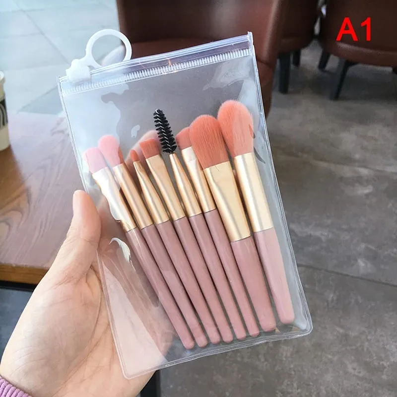 8 Buah Kuas Rias Mini Pro Pegangan Matte Set Kuas Rias Rambut Lembut Portabel dengan Tas Alat Rias Berkualitas Tinggi — image 8
