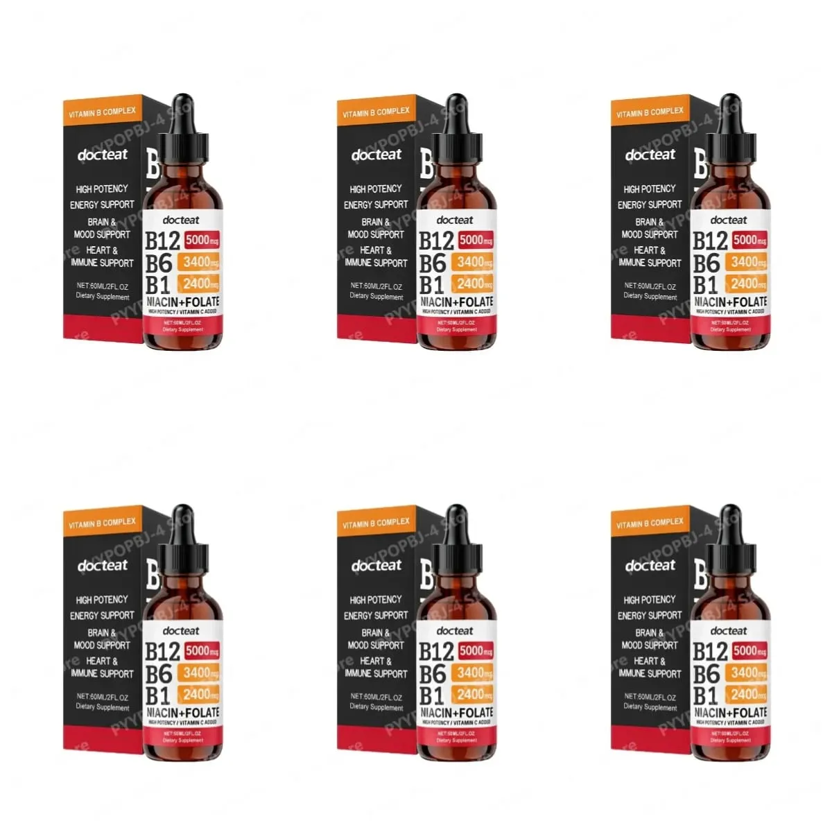 Docteat B Complex Drops 60ml High Power B12 5000mcg Methylcobalamin אנרגיה מוח מצב רוח לב תמיכה חיסונית ללא GMO טבעוני — image 11