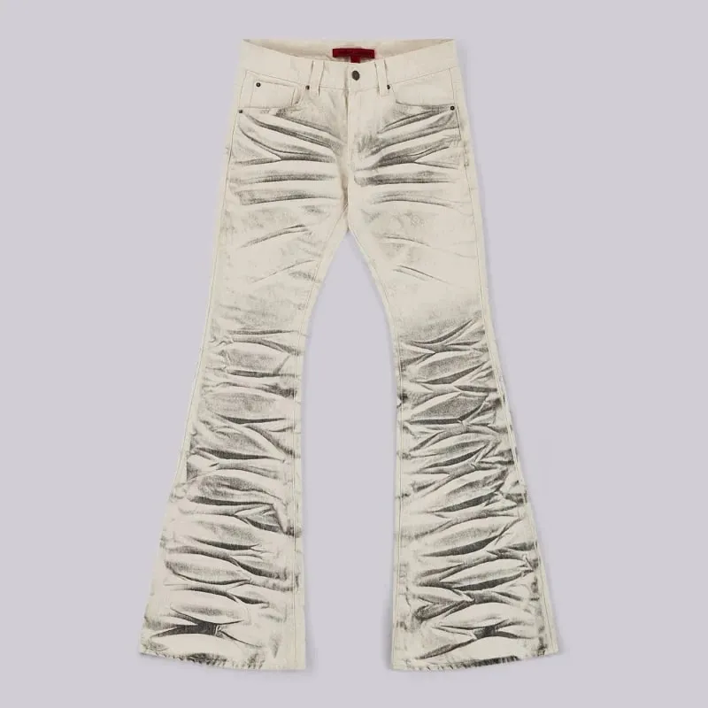 Y2K Vintage Distressed Micro Flaredกางเกงยีนส์ล้างHigh Street Hip Hopขากว้างขากว้างกางเกงGothic Slim Fit Unisexทรัมเป็ตกางเกงยีนส์