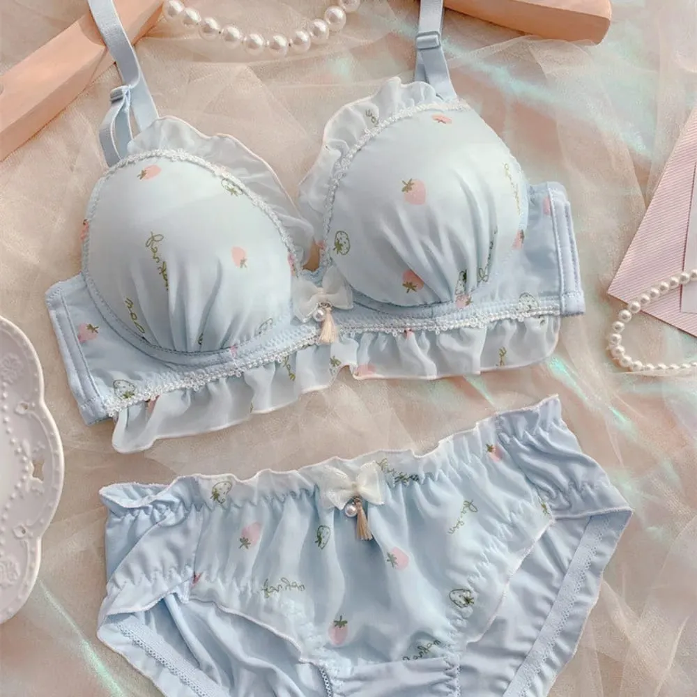 Set di slip reggiseno push up con coppe sottili senza fili con stampa di fragole carine, intimo comfort giapponese Kawaii per petto piccolo da indossare ogni giorno S-XL — image 6