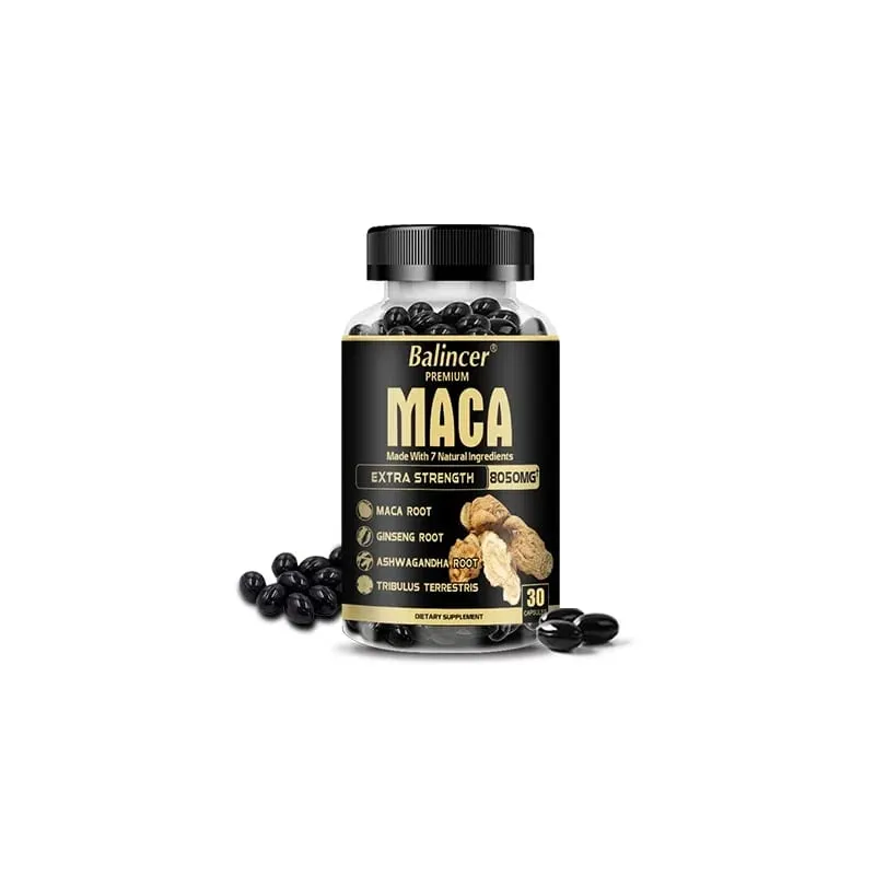 20X Natural Concentrated Extracts Black + Red + Yellow Maca Root Korean Ginseng Ashwagandha Maca Root Capsules 8050 Mg