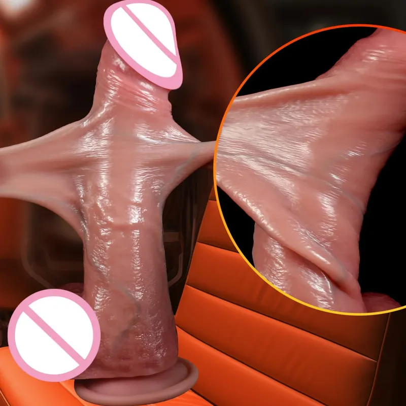 2 en 1 consolador súper realista pene deslizante prepucio eyaculación Miembro grande penetración Anal masturbación femenina Sexy juguetes sexuales para adultos