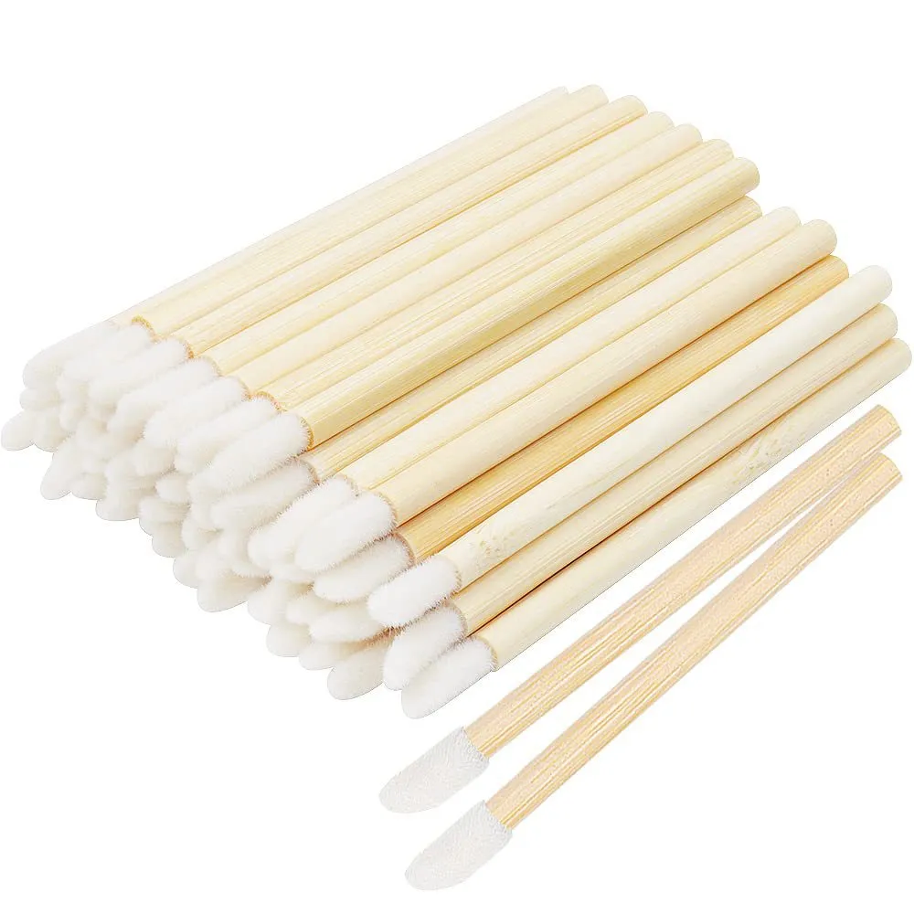 50/100 st Borstar Bambu Läppstift Handtag Läppborstar Förlängningstillbehör Lip GlossWands Applikator Sminkverktyg för ögonfransar