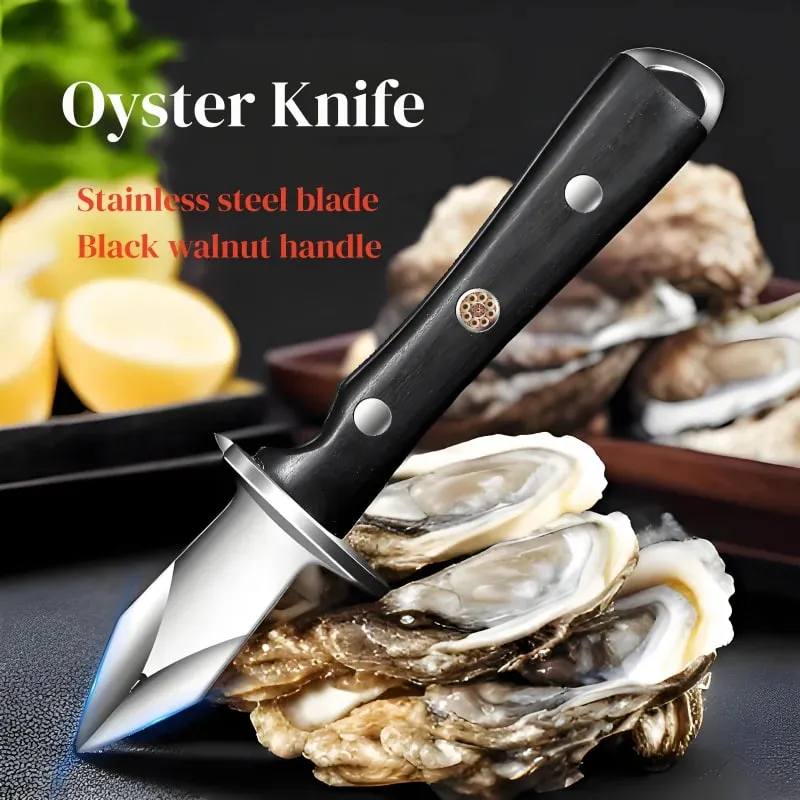 Coltello per ostriche in acciaio inossidabile in legno di colore nero Accessori per utensili da cucina Gadget apriscatole addensati di lusso leggeri — image 1