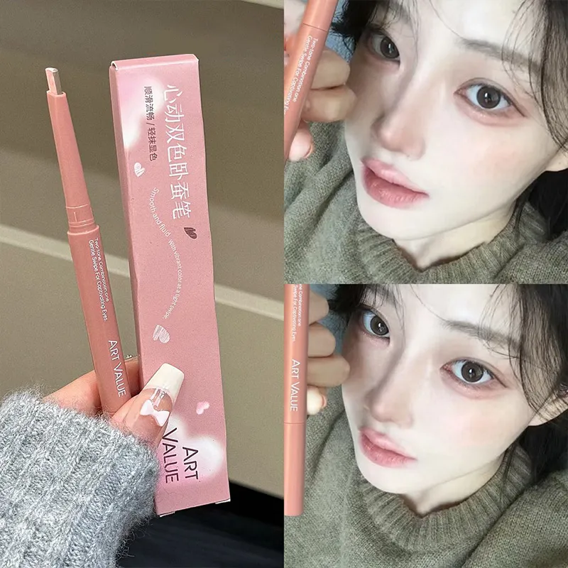 Bicolor Under Eyes Pen Double Ended Lying Silkworm Pencil Nude Lower Eyelid Contour Aegyo-sal Eyeliner Makeup with Detail Brush — image 4