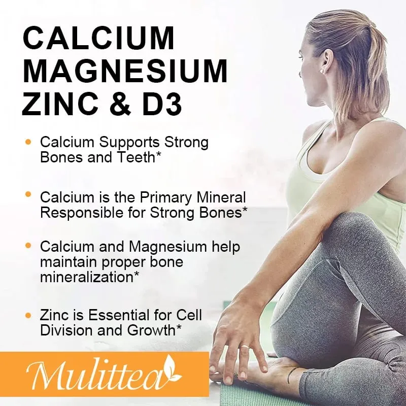 Capsule di calcio, magnesio e zinco Mulittea con vitamina D3 per ossa forti e salute del sistema nervoso e promuovono la crescita cellulare — image 2
