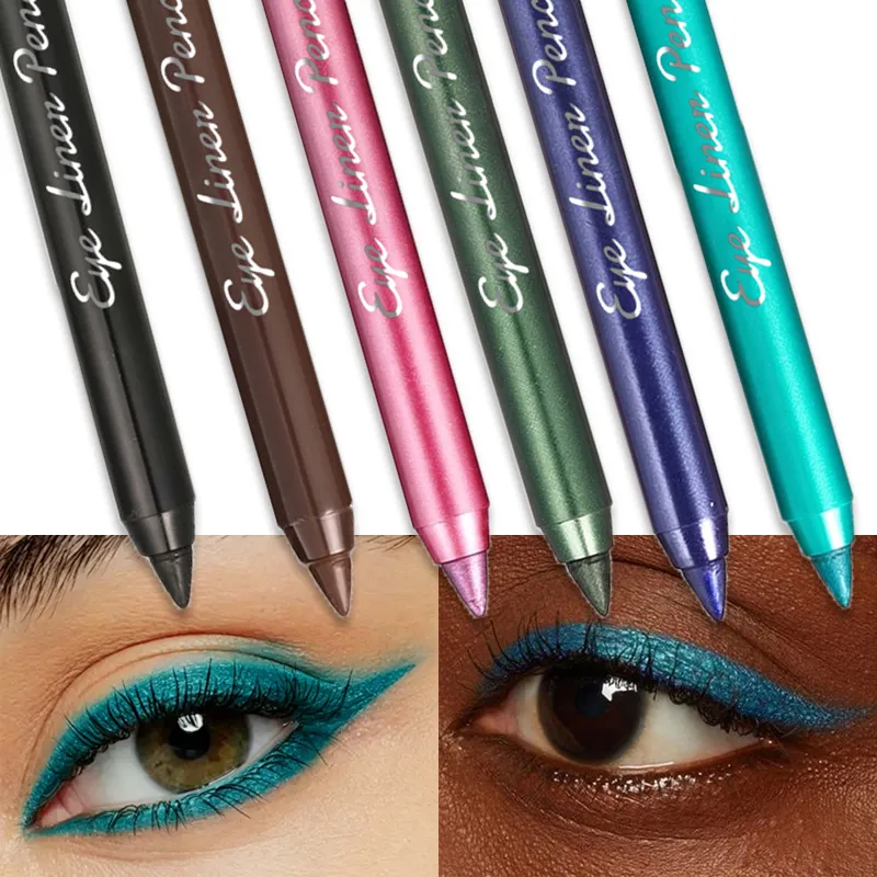 1 Stück wasserdichter blau-grüner Eyeliner-Stift, wischfest, langlebig, Perlglanz-Glitzer-Eye-Liner, hochpigmentiertes Punk-Augen-Make-up — image 3