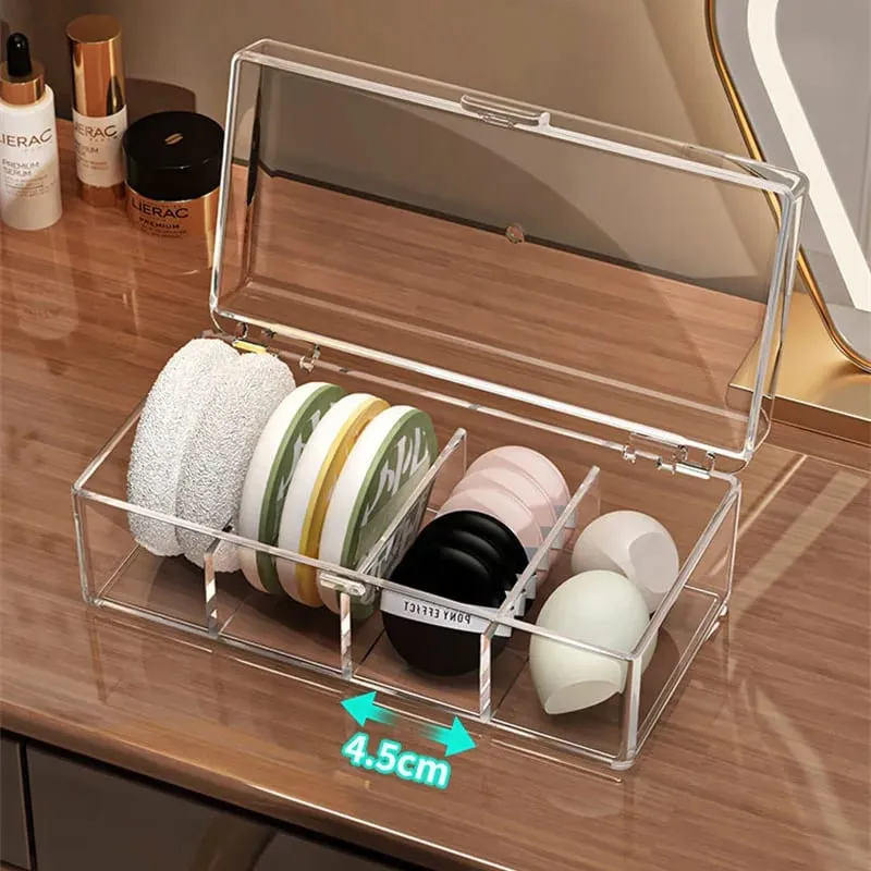 Stapelbare Acryl-Aufbewahrungsbox für Make-up-Pinsel mit Deckel, transparenter Organizer für Make-up-Schwämme, staubdicht, für kosmetische Werkzeuge, Puff-Aufbewahrungskoffer — image 3