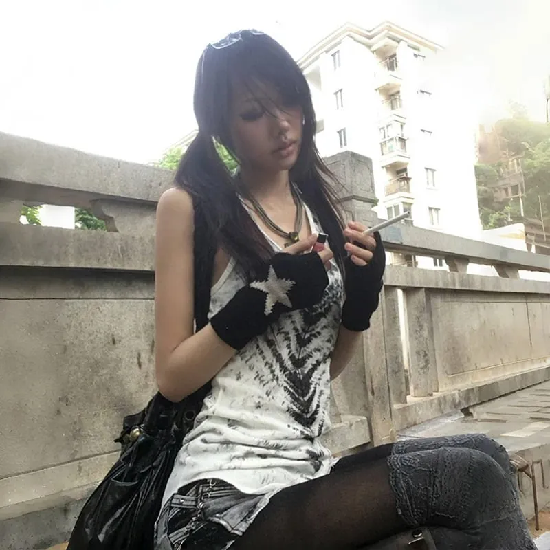 Karrcat Grunge Esthétique Tie Dye Débardeur Trash Style années 2000 Long Débardeur Japonais Y2k Haut sans manches Gothique vintage Streetwear — image 6