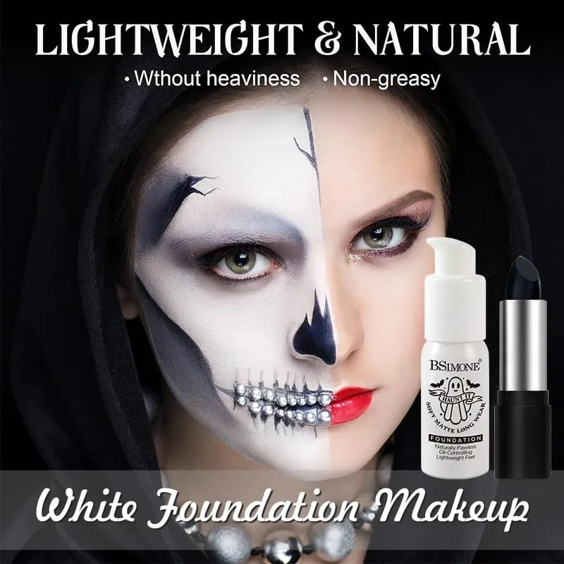 2pcs Set Black Diamond Glitter Lipstick & White Foundation Halloween Cos Stage Creative Makeup Kit For Face & Lip