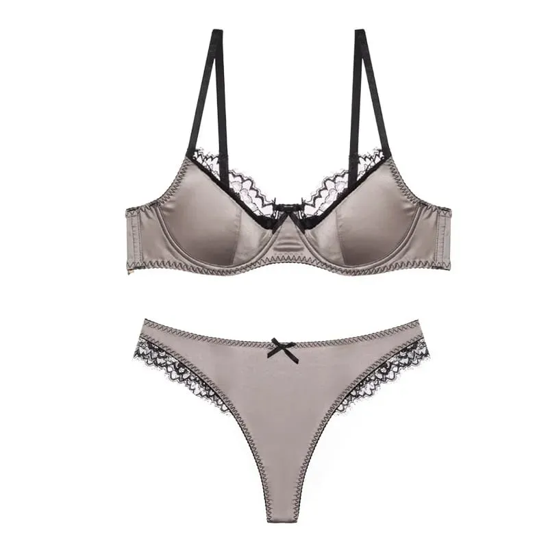 สีแดงซาตินชุด Dopamine ชุดชั้นในหน้าอกขนาดเล็ก Push Up รวบรวม Anti Sagging เซ็กซี่ลูกไม้ Bralette สำหรับผู้หญิง Pure Sensual — image 2