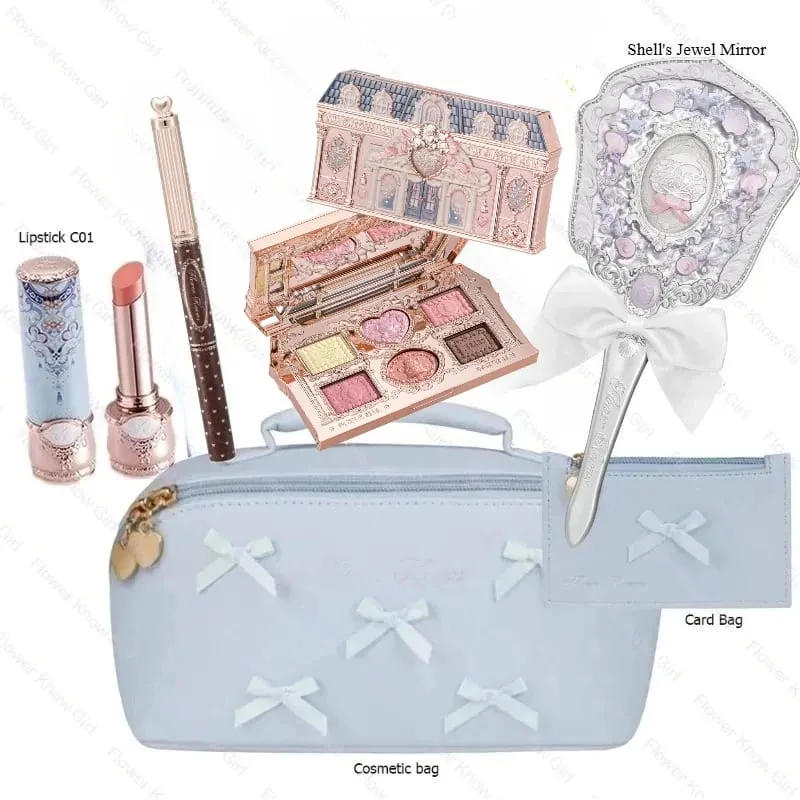 Make-up Flower Knows Set Shell Pearl Series Šestibarevná paleta očních stínů Embosovaná Blusher Shine Lipstick Kit with Bag All In — image 8