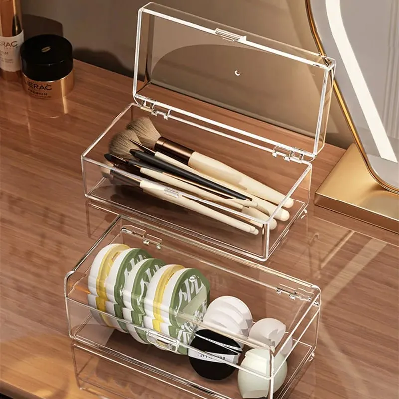 Stapelbare Acryl-Aufbewahrungsbox für Make-up-Pinsel mit Deckel, transparenter Organizer für Make-up-Schwämme, staubdicht, für kosmetische Werkzeuge, Puff-Aufbewahrungskoffer — image 4