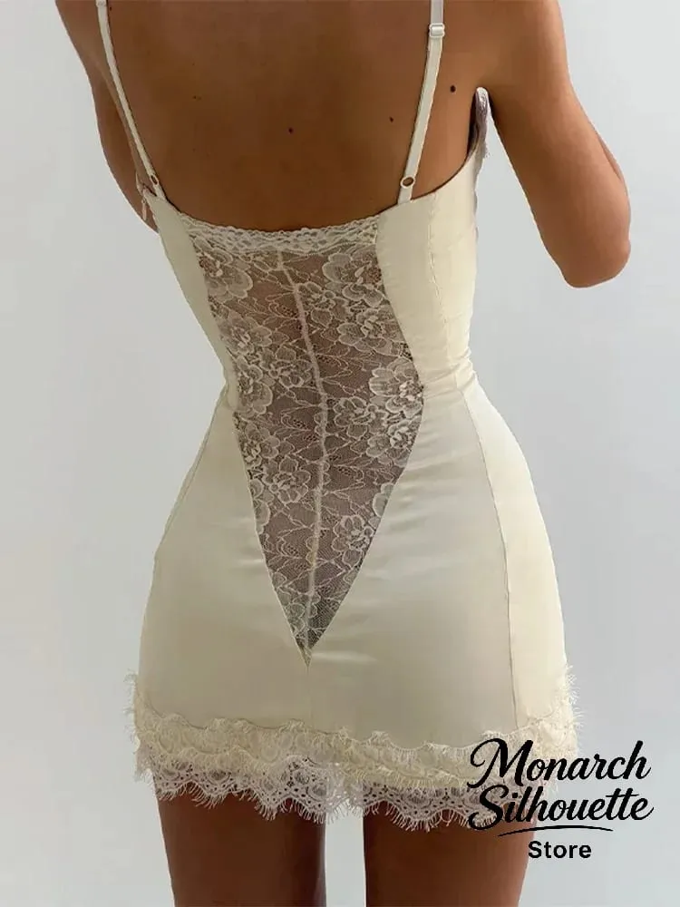 Solid Satin Lace Corset Mini Dress Women Sexy Spaghetti Strap Sheer Panel Slim Fit Short Dresses 2026 Trendy Lady Night Out Wear — image 4
