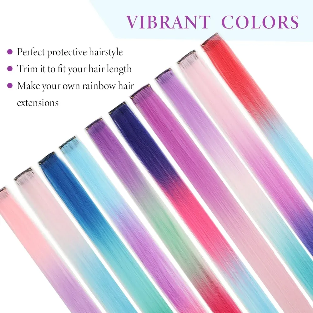 5 stks/set Clip in Hair Extensions Synthetische Haarstukjes Gekleurde Party Hoogtepunten voor Meisjes 18 inch Multi-kleuren Steil Haar — image 4