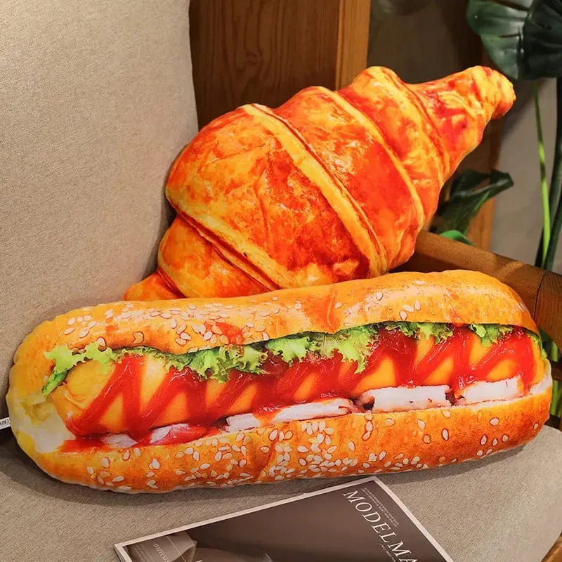 20/40/60cm Simulasi Roti Plush Bantal Sumbat Baguette Croissant Hot Dog Roti Bakar Plushie Makanan Kusyen Hadiah Hiasan Rumah — image 8