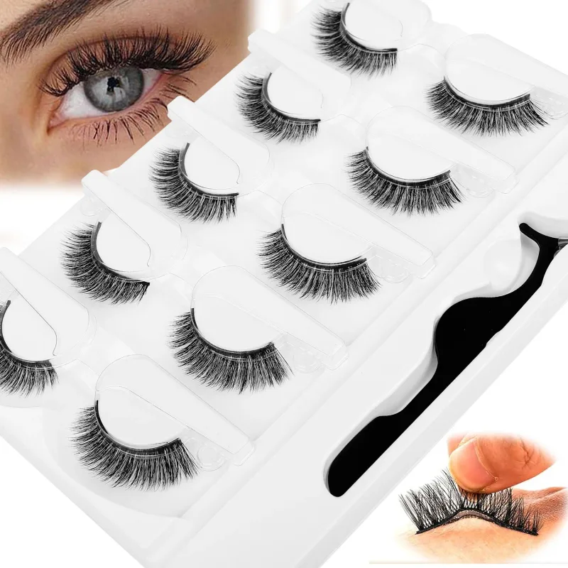 5 Paar kleberfreie, selbstklebende Wimpern, 3D-natürliche falsche Wimpern, eine Schritt-Anwendung, leicht zu entfernendes Augen-Make-up, Großhandel — image 6