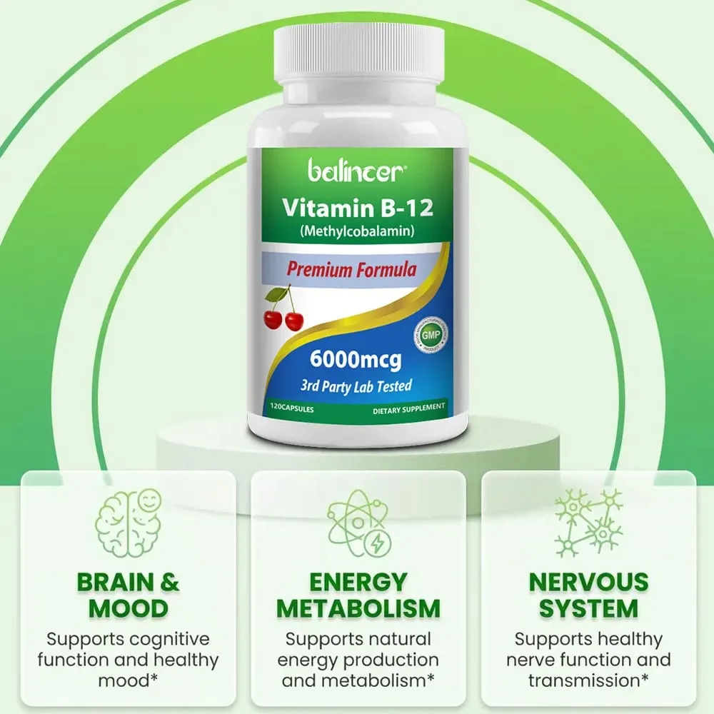 Doplněk vitamínu B12 6000 mcg - Energie Mozek Paměť Nálada Funkce srdce Podpora nervového a imunitního systému 30/60/120 tobolek — image 5