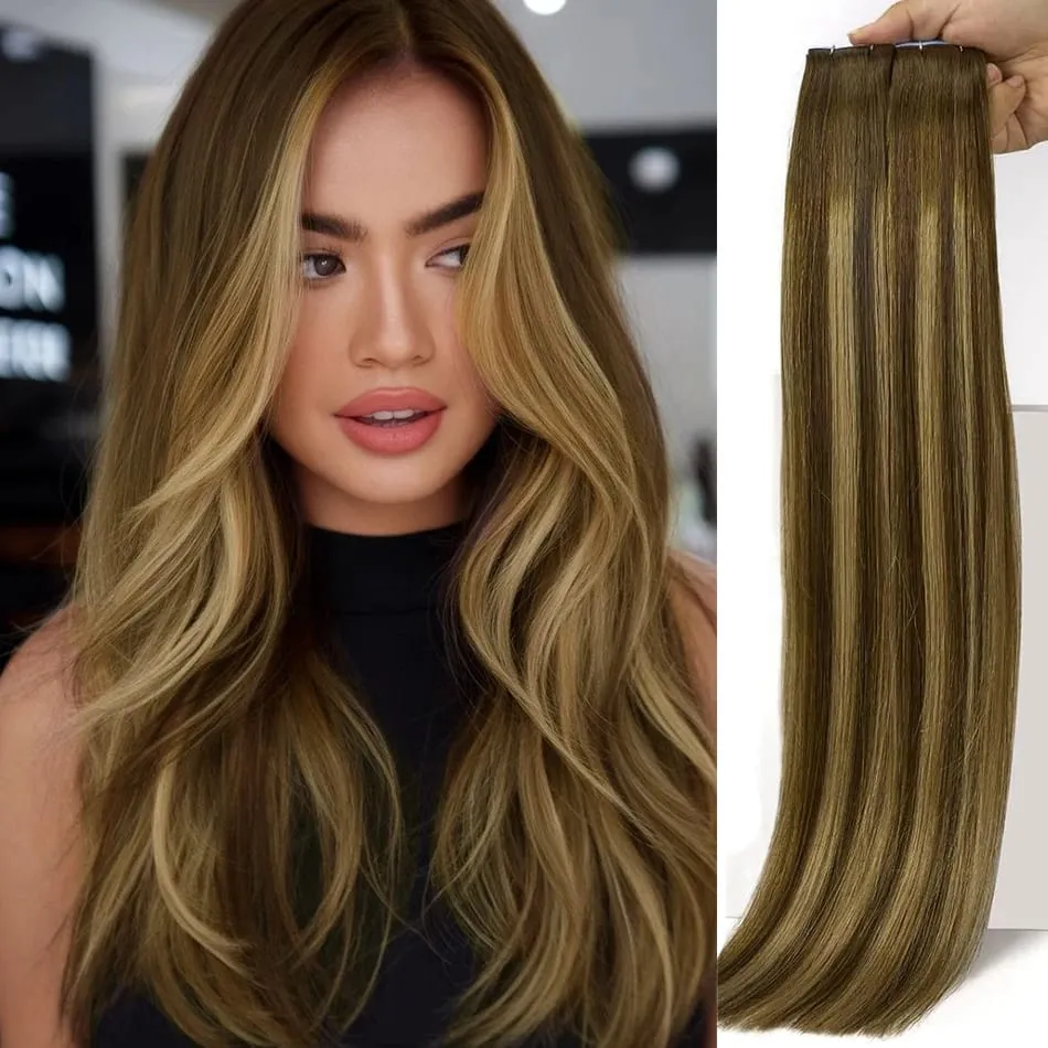 Tape In 100% Human Hair Straight Double Sided Blonde Comfortable Silky Natural Remy Virgin Tape ins Bone Straight Double Drawn — image 10