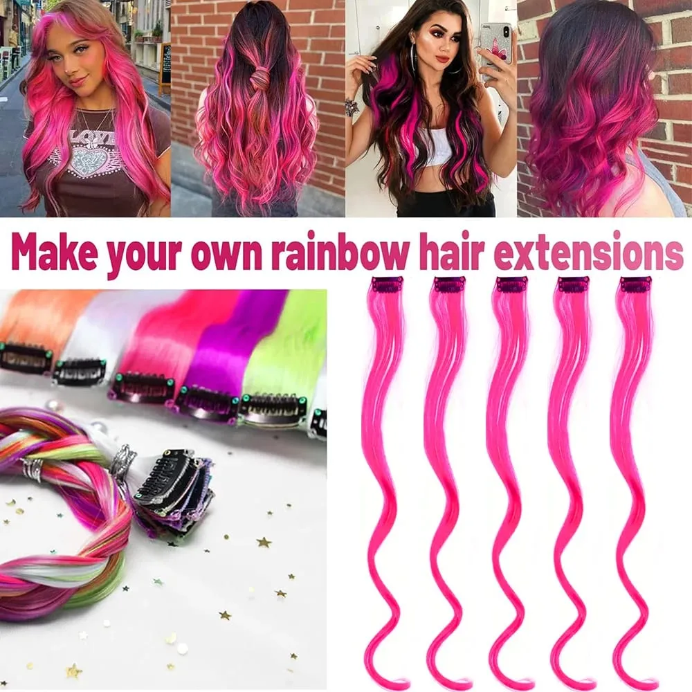 5 Stücke Farbige Haarverlängerungen Party Highlights Lockiges Wellenförmiges Haarteil Clip In Synthetische Streak Für Mädchen Frauen Halloween Perücke — image 2