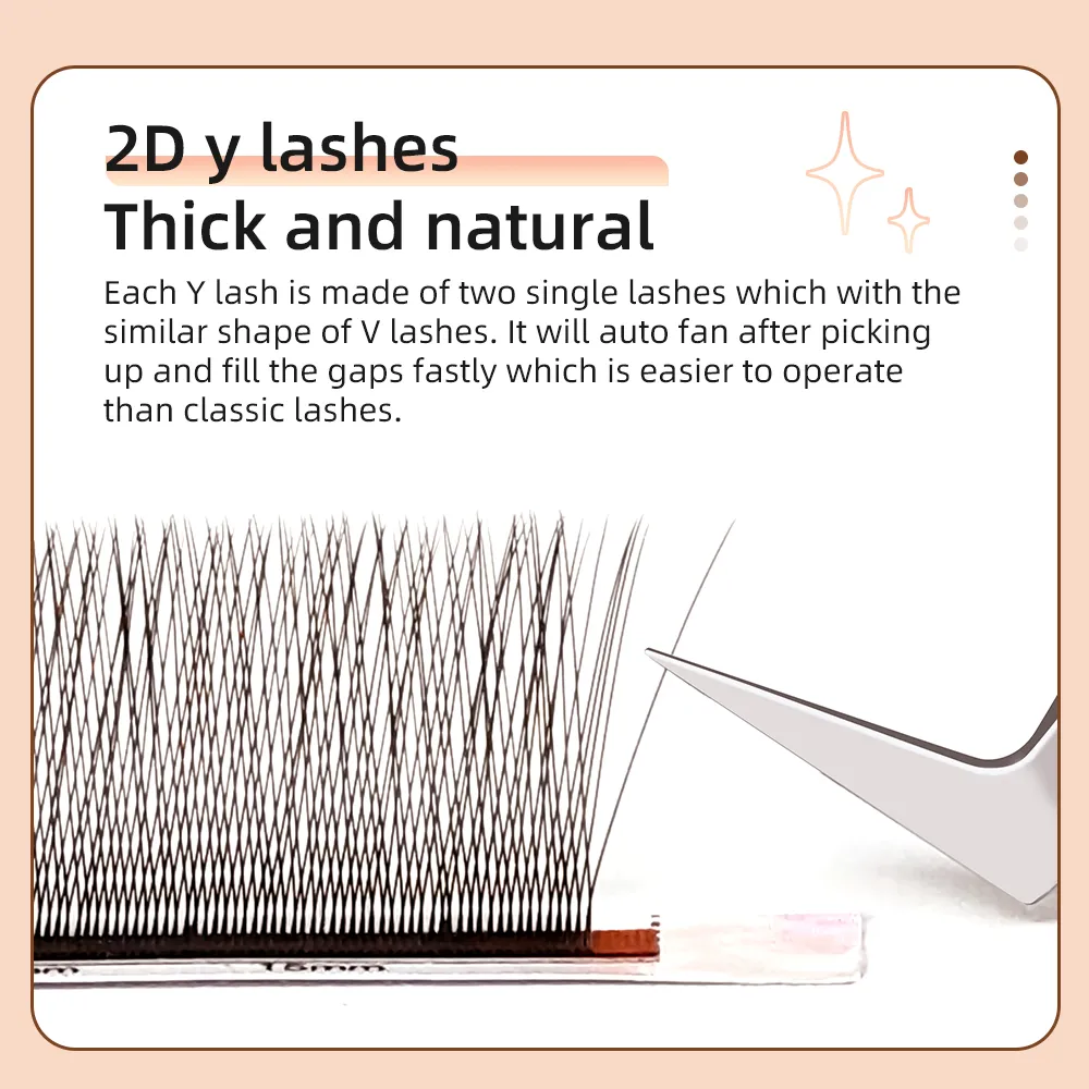Yelix Brown 2D Y vorgefertigte Wimpernverlängerungen mit einer Spitze, natürlich, dick, weich, kein lockerer Ansatz, einfache Fächersalon-Wimpern, Cilios Y — image 2