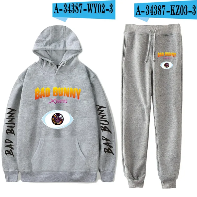 Harajuku Comfortable Funny bad bunny Print Sweatshirt Sweatpants Suit Men/Women Hoodies+ Trousers Suit Cute 2 Piece Set Clothes — image 47