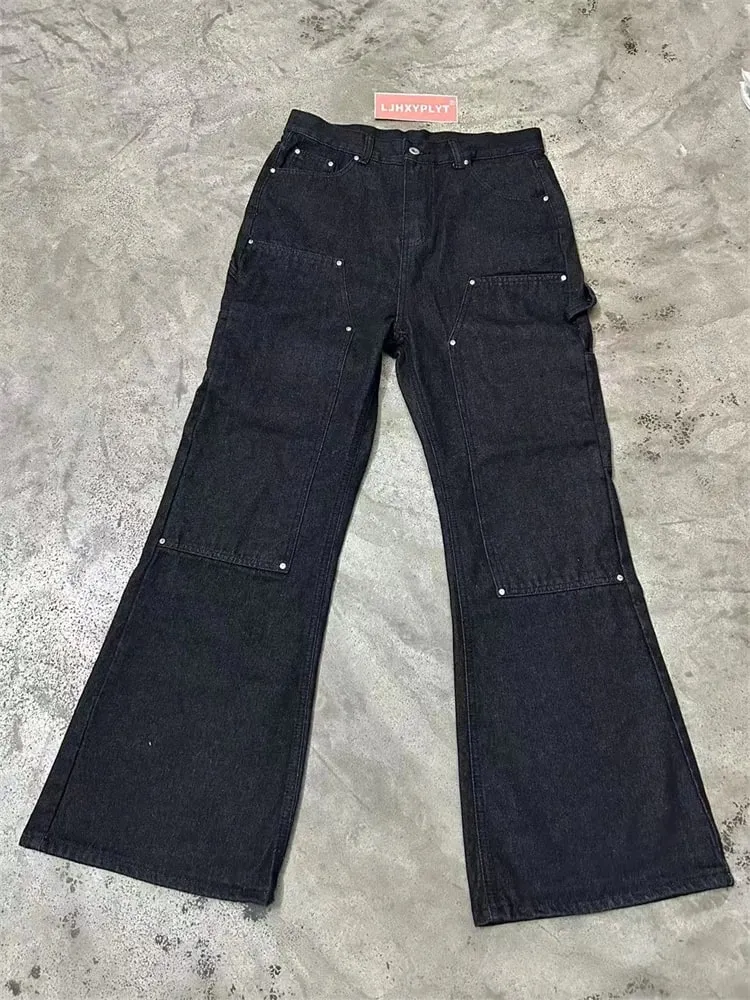 Seluar Jeans Lurus Hitam Penyambungan Lelaki Seluar Musim Bunga Gaya Jalanan Hip-hop Seluar Peluh Seluar Keren Lelaki Seluar Pinggang Tinggi Lelaki — image 5