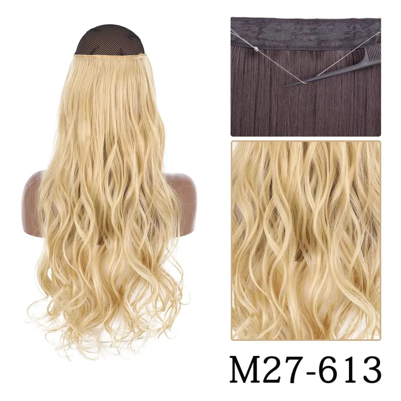 Estensioni dei capelli sintetiche senza clip regolabili con linea di pesce, parrucchino naturale biondo marrone ondulato lungo resistente al calore per le donne — image 31