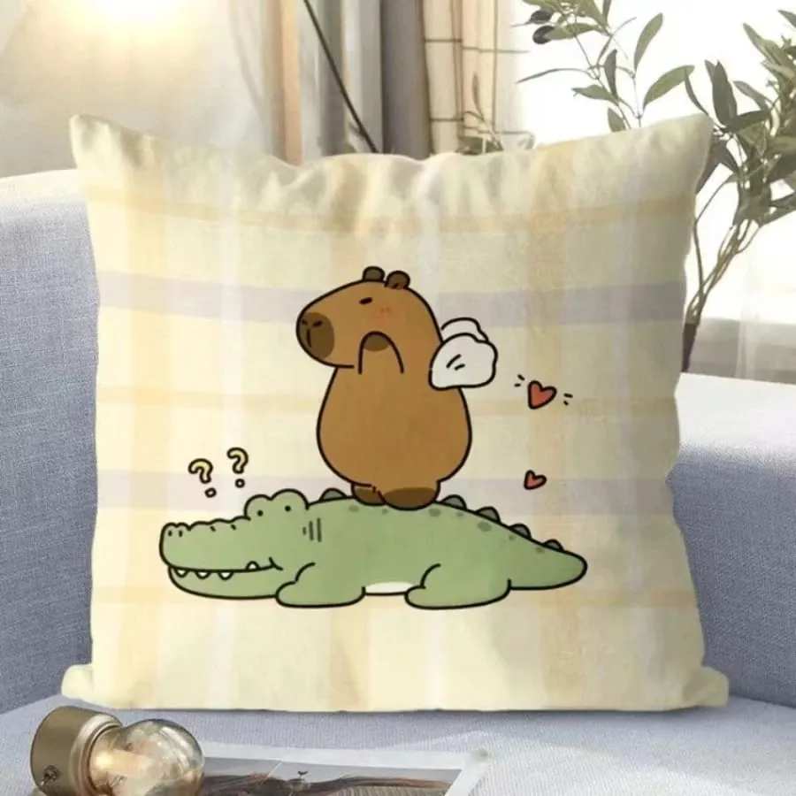 Capybara – coussin carré de dessin animé, mignon, Kawaii, taille douce, coussin de canapé, voiture, maison, chambre à coucher, décoration — image 3
