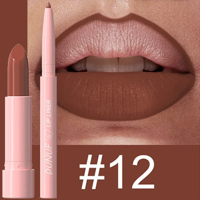 2 ชิ้น/เซ็ตลิปสติก + Lip Liner แต่งหน้าชุด Matte Nude ยาวนานกันน้ำไม่ย้อมสี Tapered Nib Lip Contour ปากกา lip เครื่องสำอาง — image 17