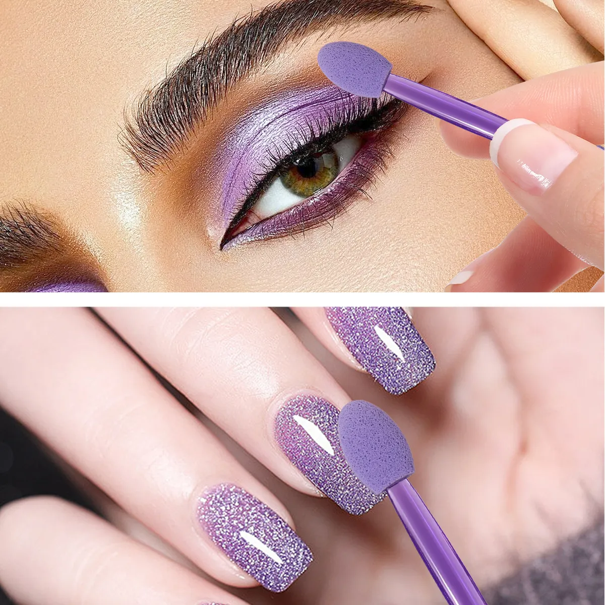50 Uds. Aplicadores de esponja para sombra de ojos de doble punta, brochas de maquillaje desechables moradas para corrector de sombra de ojos, arte de uñas y cejas — image 6