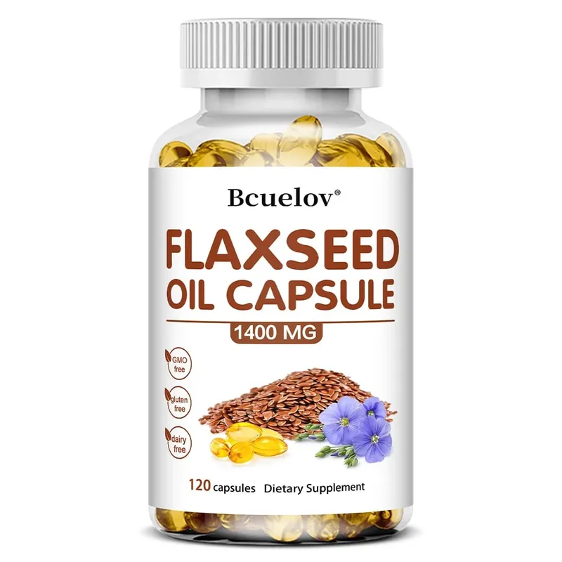 Huile de lin + capsules OMEGA-3 – Bon pour le cœur, le cerveau, les yeux, les articulations, la santé des os et améliore l'immunité 120 capsules