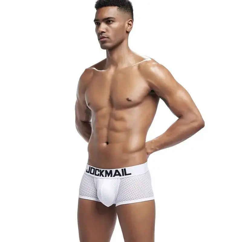 Jockmail Boxers Sexy Mens Panties Mesh Quick-drying Breathable Calzoncillos Solid Color Simple Boxers Hombre Semi-transparent — image 14