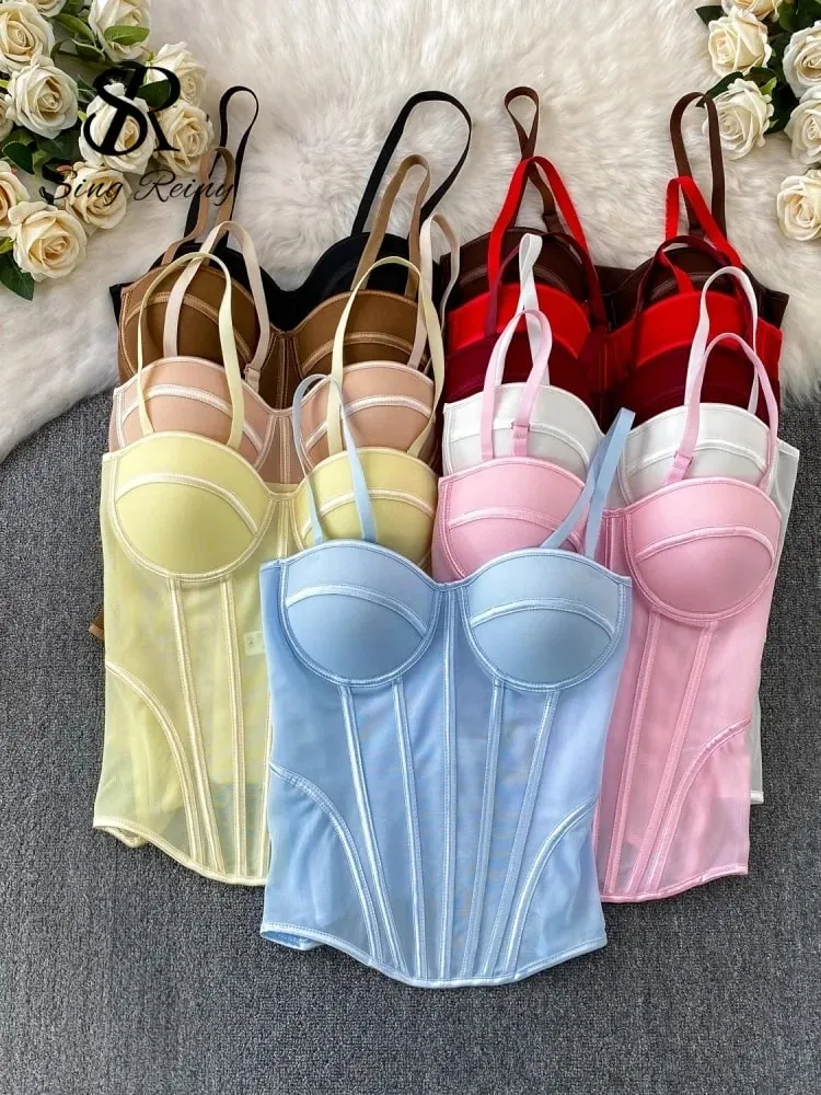 Corset de luxe en maille pour femmes, Camisole à bretelles, Lingerie solide, haut d'été de haute qualité, contrôle du ventre, débardeur de fête transparent, 2026 — image 1