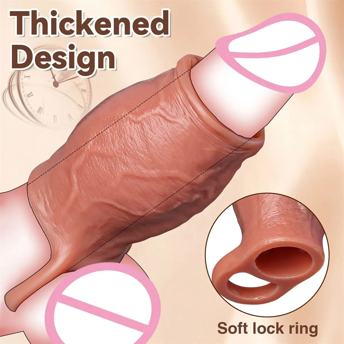 Gode réaliste avec sensation de peau, manchon de pompe à bite, agrandissement du pénis, extension des préservatifs pour hommes, anneau de coq, jouet sexuel pour adulte — image 5