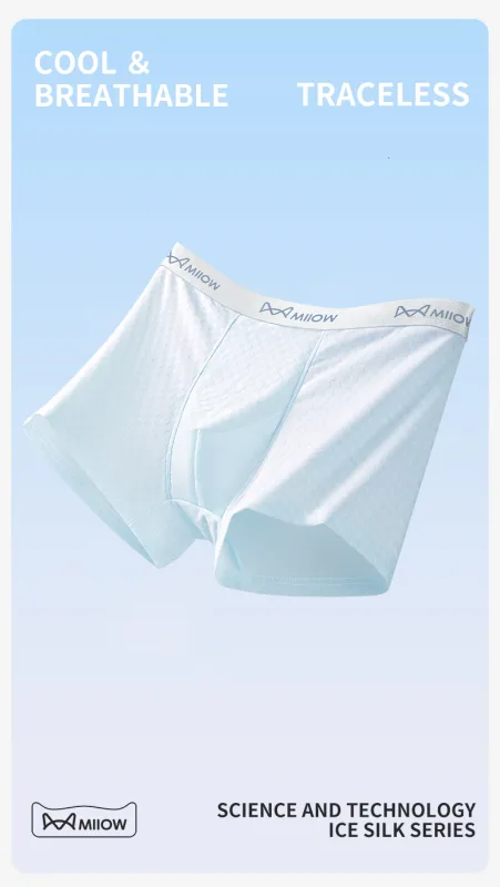 MiiOW 3Pcs Ice Silk Men Panties Mesh Breathable Mens Underpants 10A Antibacterial Crotch Men's Underwear Boxers Man Boxer Briefs — image 27