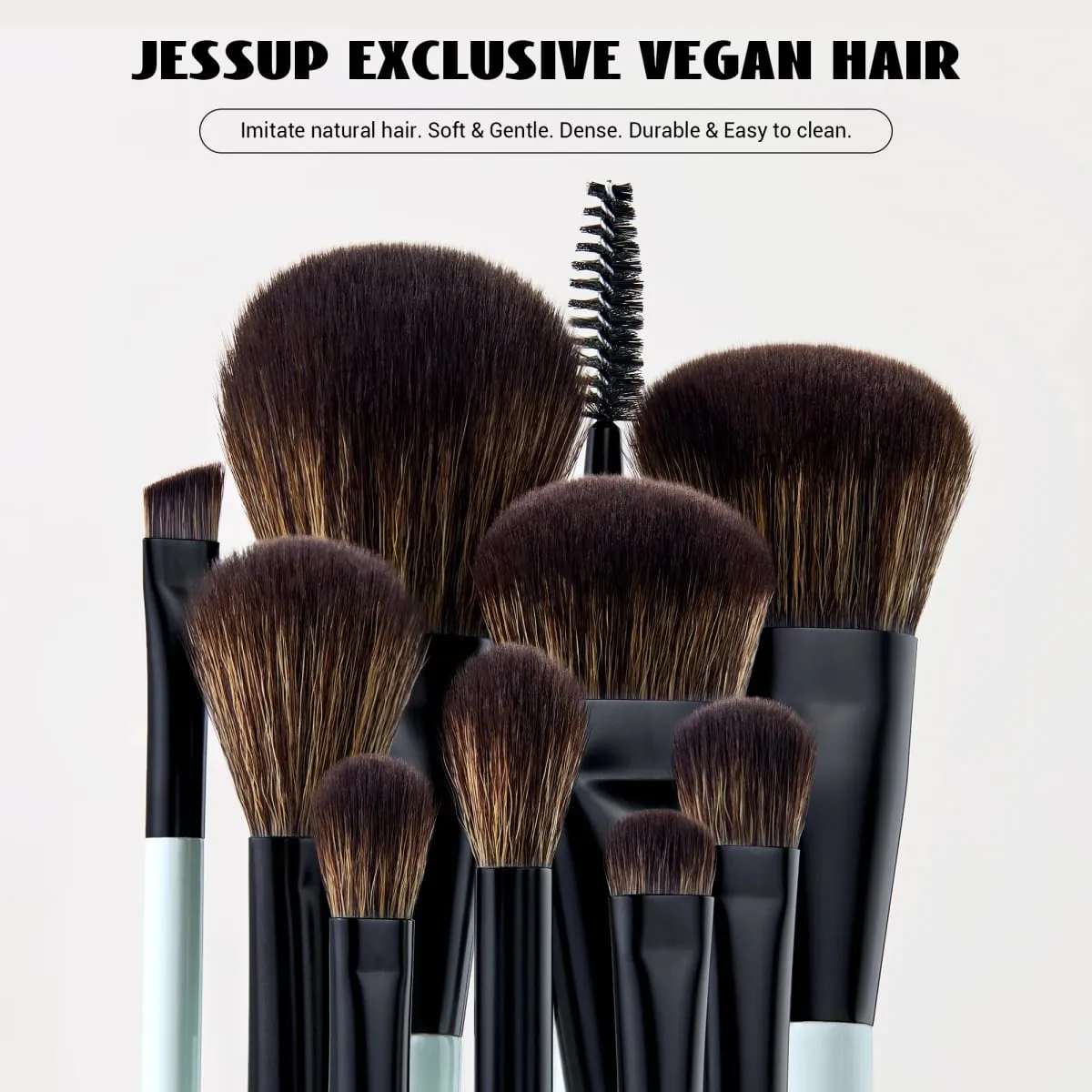 Jessup Make-up Kwasten Set Dubbelzijdig Make-up Kwasten Foundation Contour Blush Blending Wenkbrauw Schaduw Vezel Helder Cyaan T501