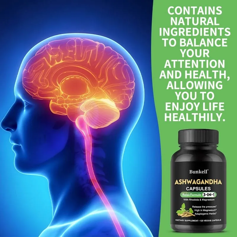 Pure Ashwagandha Root Extract Capsules With Magnesium for Natural Mood Stress Focus Brain Energy Sleep Health Support — image 2