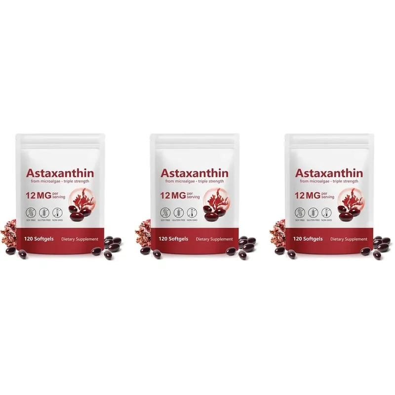Astaxanthine Softgels 12 mg van microalgen Drievoudige sterkte antioxidant Ondersteuning voor huidveroudering Ooggezondheid 120 Softgels — image 11