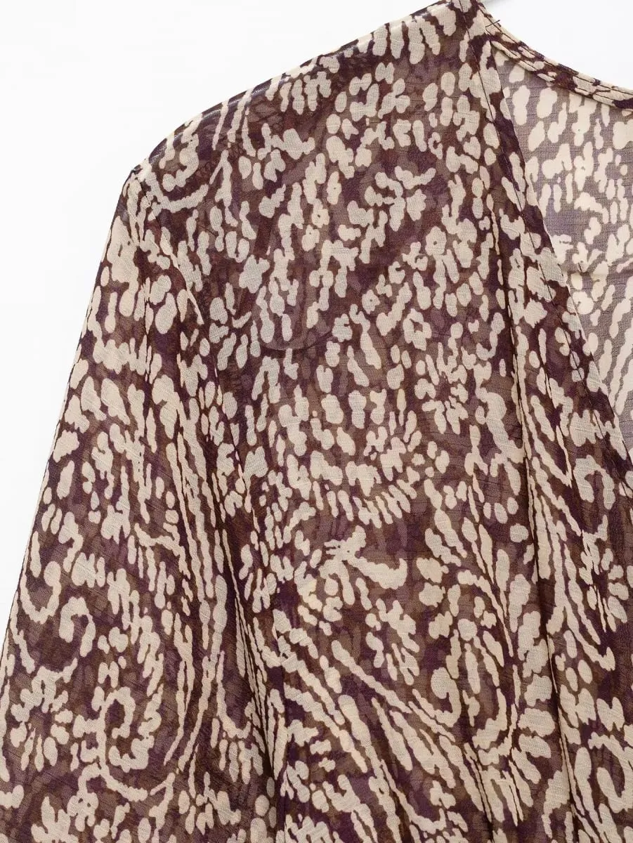 2025 Spring New Product Women's Stacked Decorative Printed V-neck Midi Dress Fashion Retro Pattern Printed Skirt — image 6